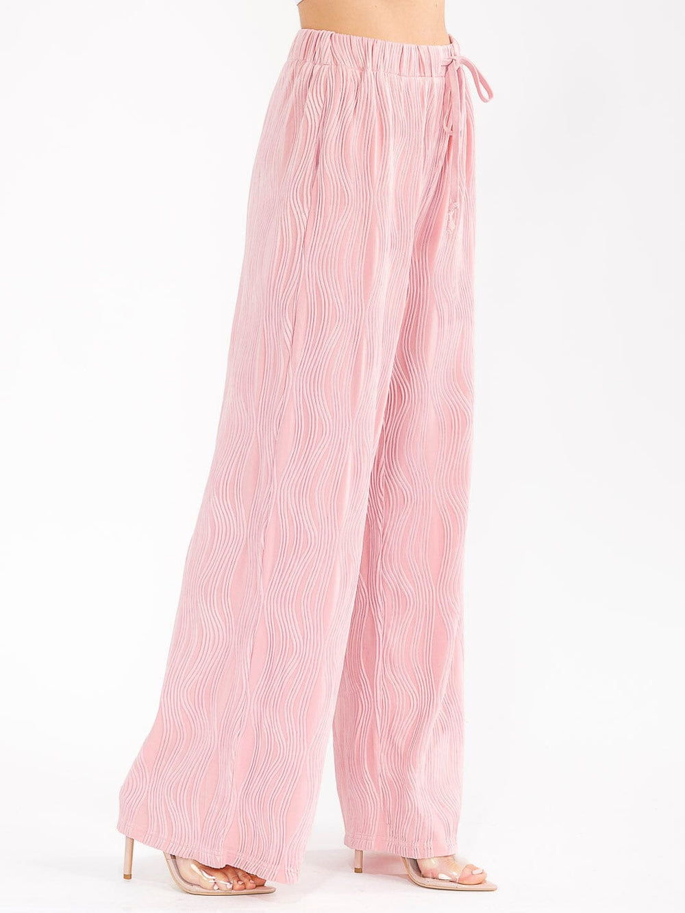 WOMEN'S ELASTIC WAIST FRONT POCKET WIDE LEG DETAILED PANTS