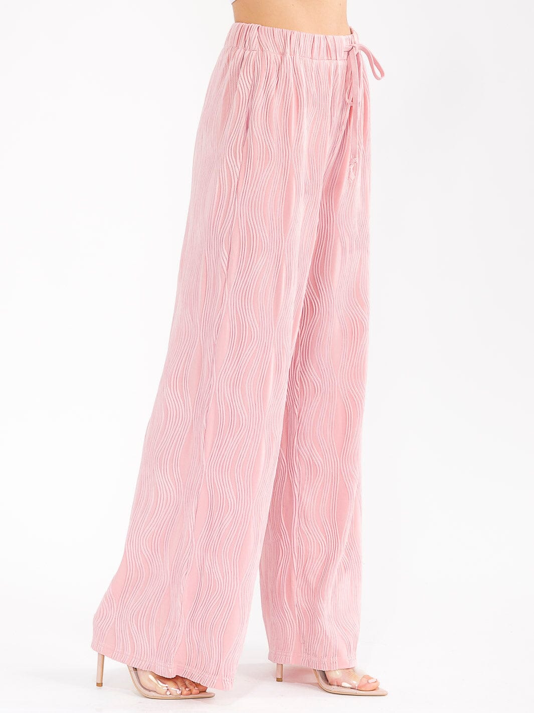 WOMEN'S ELASTIC WAIST FRONT POCKET WIDE LEG DETAILED PANTS