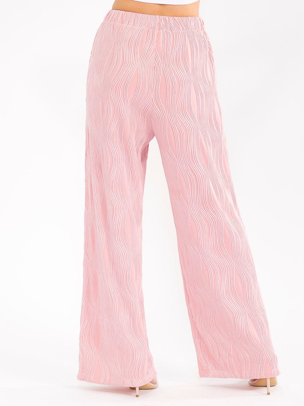 WOMEN'S ELASTIC WAIST FRONT POCKET WIDE LEG DETAILED PANTS