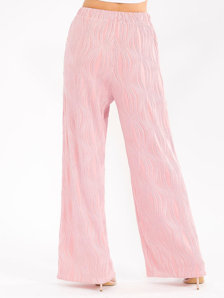 WOMEN'S ELASTIC WAIST FRONT POCKET WIDE LEG DETAILED PANTS