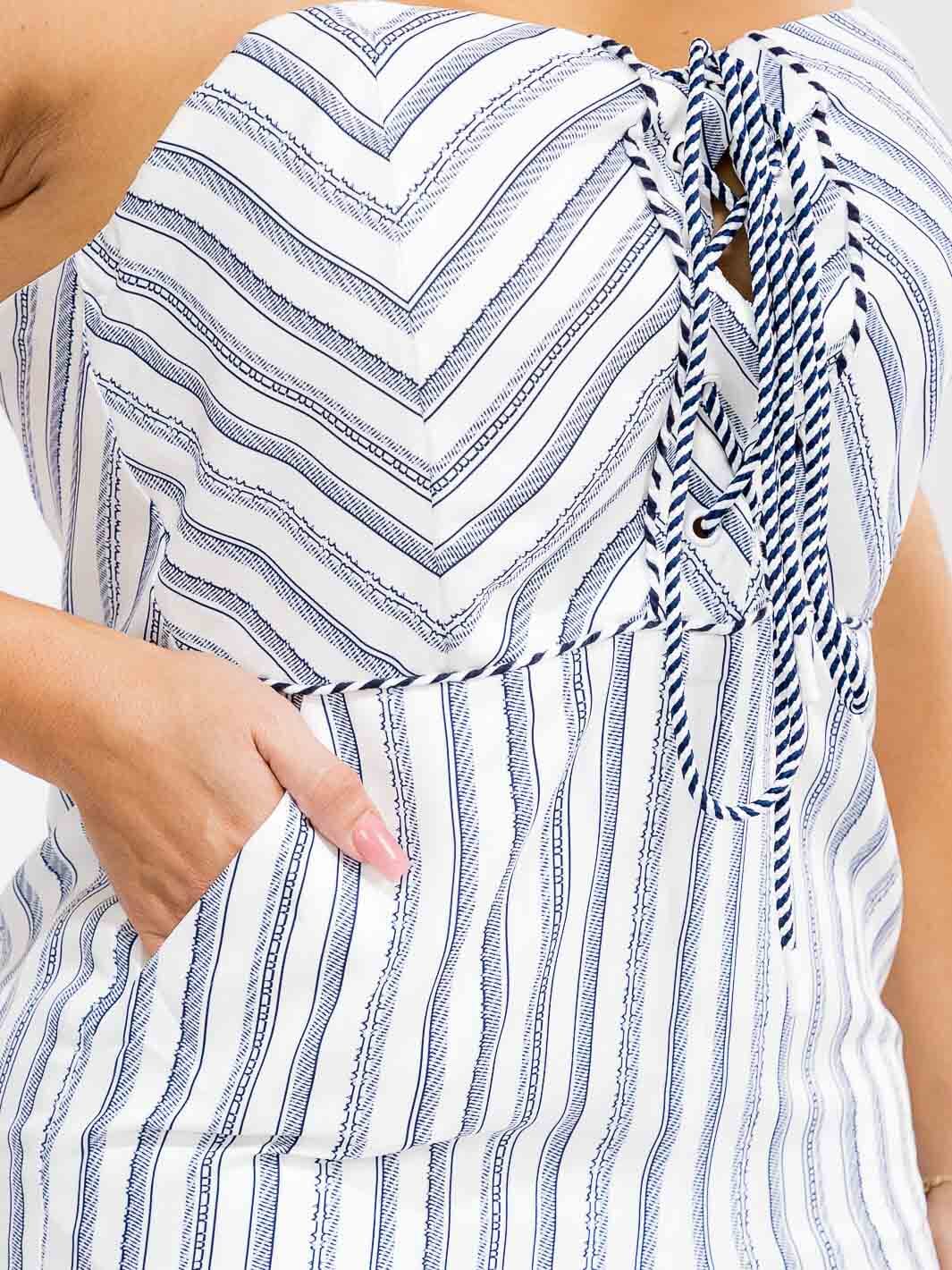 PLUS SIZE SLEEVELESS FRONT POCKETS STRIPES WIDE LEG JUMPSUIT