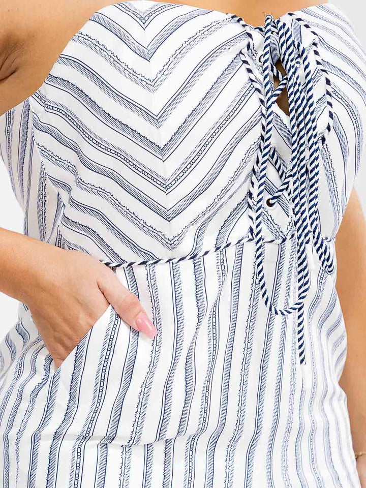 PLUS SIZE SLEEVELESS FRONT POCKETS STRIPES WIDE LEG JUMPSUIT