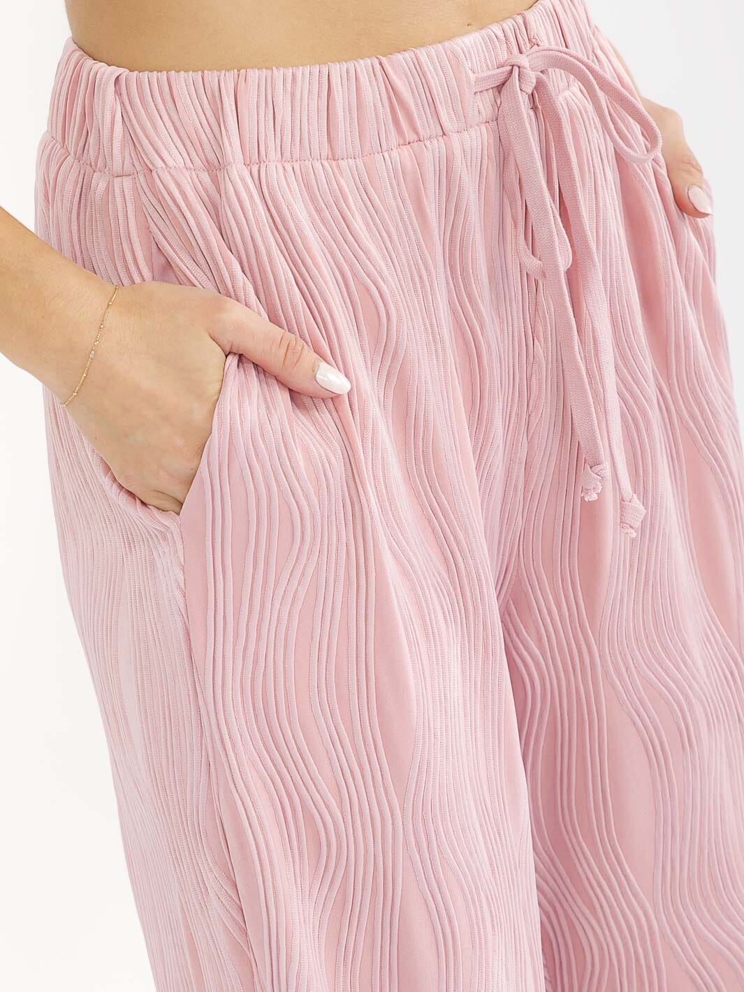 WOMEN'S ELASTIC WAIST FRONT POCKET WIDE LEG DETAILED PANTS