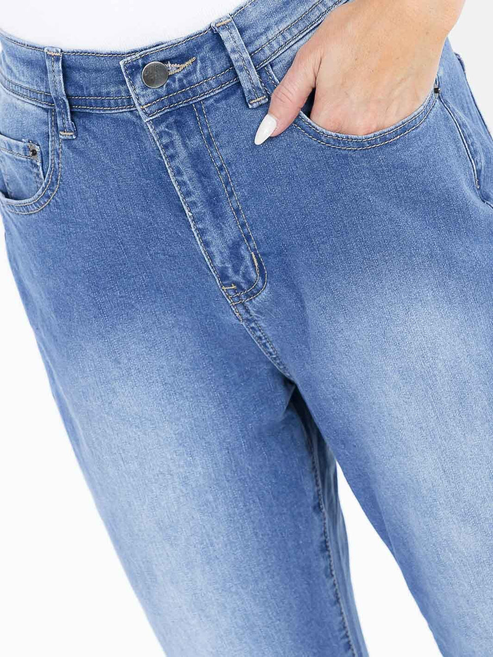 WOMEN'S BUTTON CLOSURE POCKETS WASHED JOGGER STRETCH DENIM PANTS