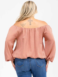 PLUS SIZE OFF SHOULDER LONG SLEEVE PLAID BLOUSE