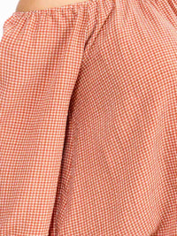 PLUS SIZE OFF SHOULDER LONG SLEEVE PLAID BLOUSE