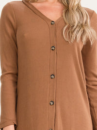 WOMEN'S LONG SLEEVE BUTTON UP RIBBED MIDI DRESS