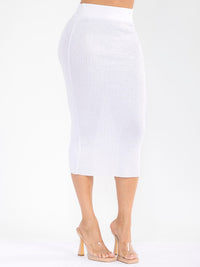 WOMEN'S ELASTIC WAIST RHINESTONES MIDI SKIRT