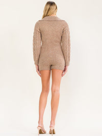 WOMEN'S LONG SLEEVE ZIP UP KNIT SWEATER ROMPER