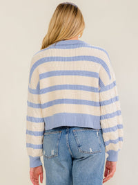 WOMEN'S LONG SLEEVE V-NECK COLORBLOCK STRIPES PULLOVER CABLE KNIT SWEATER