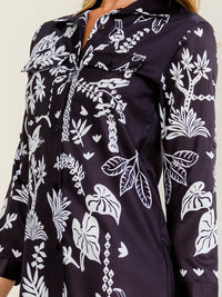 WOMEN'S LONG SLEEVE BUTTON UP FRONT POCKETS MULTI PRINT MAXI DRESS