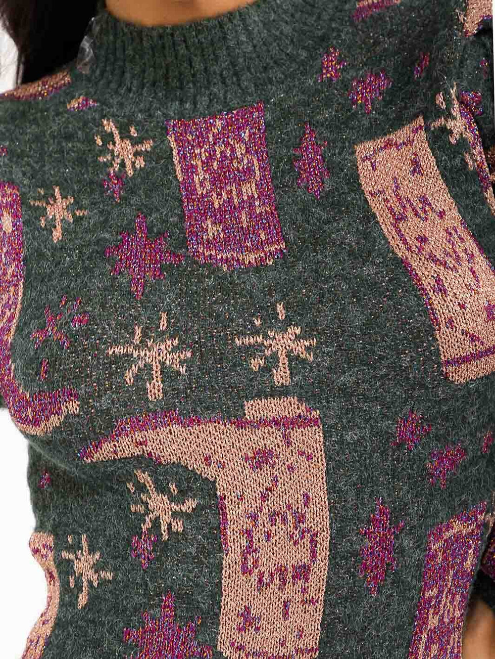 WOMEN'S LONG SLEEVE MOCK NECK MULTI PRINT SWEATER MINI DRESS