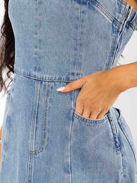 WOMEN'S SLEEVELESS FRONT POCKETS WASHED DENIM MAXI DRESS