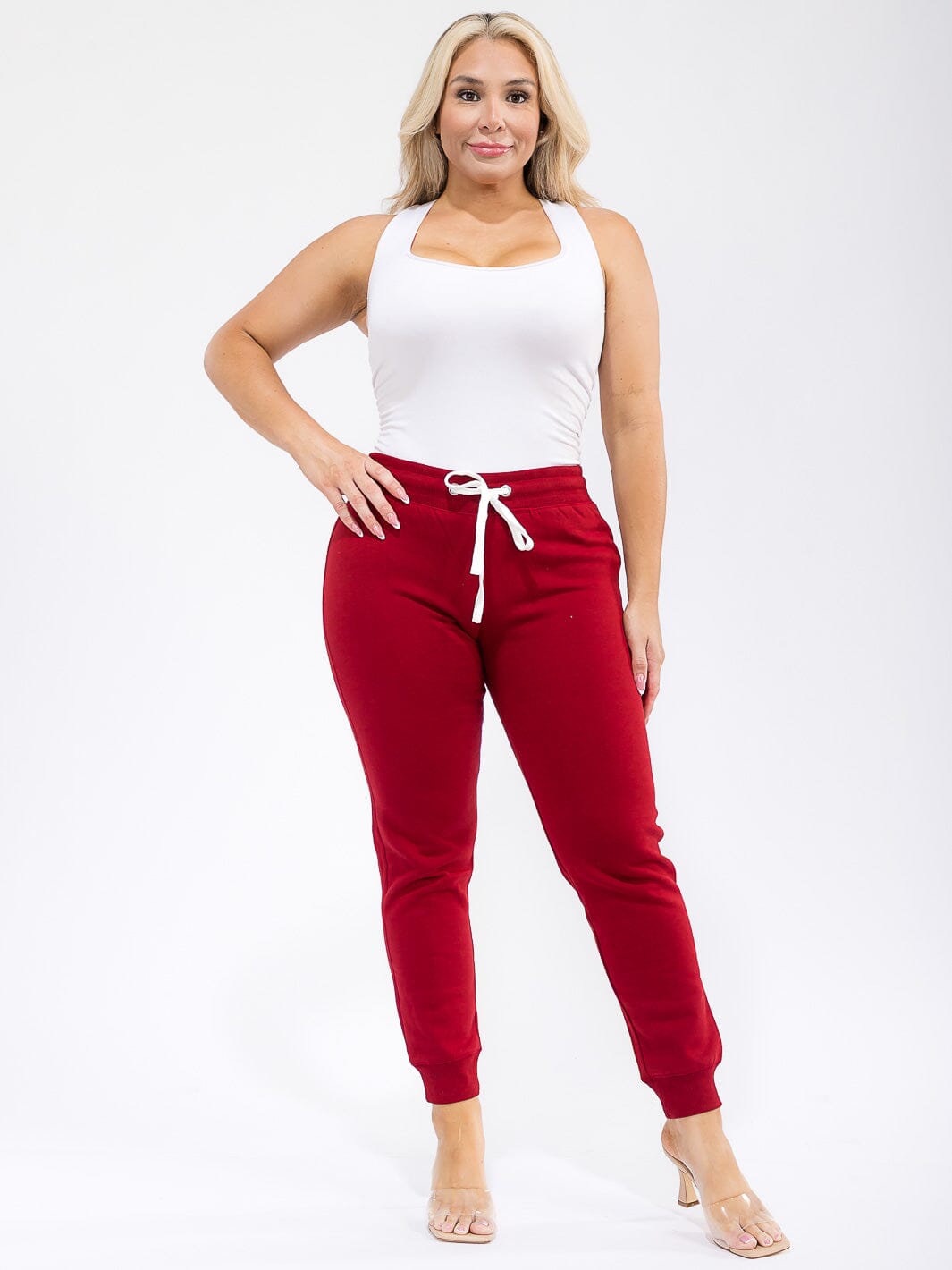 PLUS SIZE ELASTIC WAIST SELF TIE JOGGER FLEECE PANTS