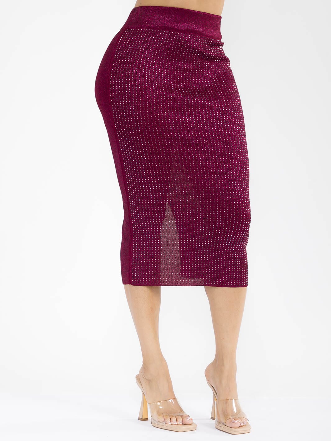 WOMEN'S ELASTIC WAIST RHINESTONES MIDI SKIRT