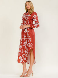 WOMEN'S LONG SLEEVE BUTTON UP FRONT POCKETS MULTI PRINT MAXI DRESS