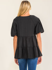 ENTRO WOMEN'S SHORT SLEEVE TIERED TUNIC LOOSE FIT SOLID TOP