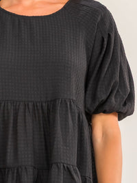 ENTRO WOMEN'S SHORT SLEEVE TIERED TUNIC LOOSE FIT SOLID TOP
