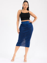 WOMEN'S ELASTIC WAIST RHINESTONES MIDI SKIRT