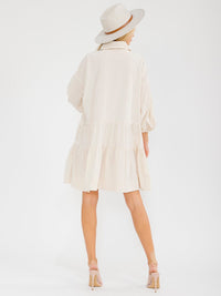 WOMEN'S LONG SLEEVE FRONT POCKETS BUTTON UP TIERED LOOSE FIT MINI DRESS