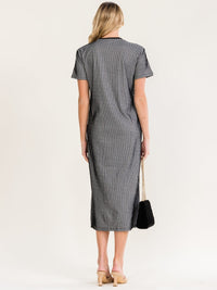 WOMEN'S SHORT SLEEVE SIDE SLIT COLORBLOCK STRIPES MAXI DRESS