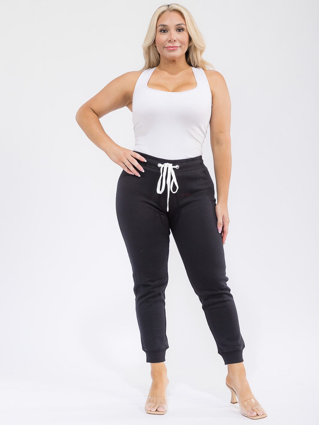 PLUS SIZE ELASTIC WAIST SELF TIE JOGGER FLEECE PANTS
