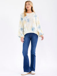 WOMEN'S LONG SLEEVE TIE DYE PULLOVER KNIT SWEATER