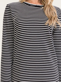 WOMEN'S LONG SLEEVE SIDE SLIT COLORBLOCK STRIPES MAXI DRESS