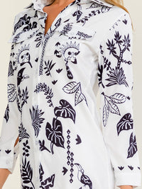 WOMEN'S LONG SLEEVE BUTTON UP FRONT POCKETS MULTI PRINT MAXI DRESS