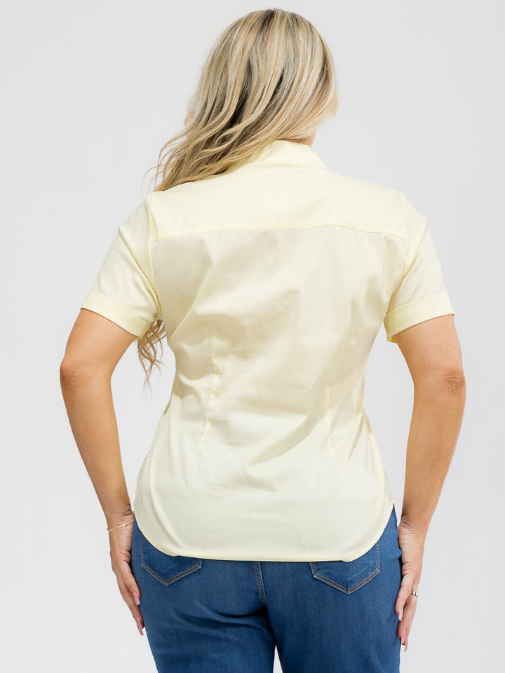 PLUS SIZE SHORT SLEEVE BUTTON UP FRONT POCKET BLOUSE