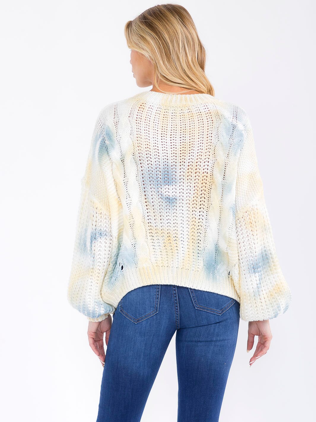 WOMEN'S LONG SLEEVE TIE DYE PULLOVER KNIT SWEATER