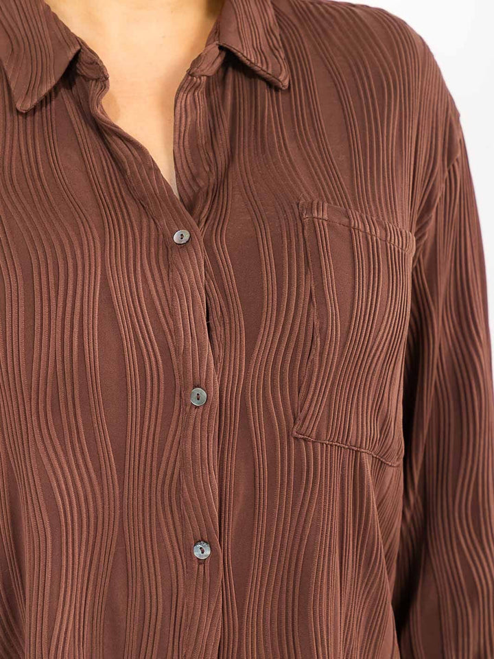 PLUS SIZE LONG SLEEVE BUTTON UP FRONT POCKET DETAILED BLOUSE