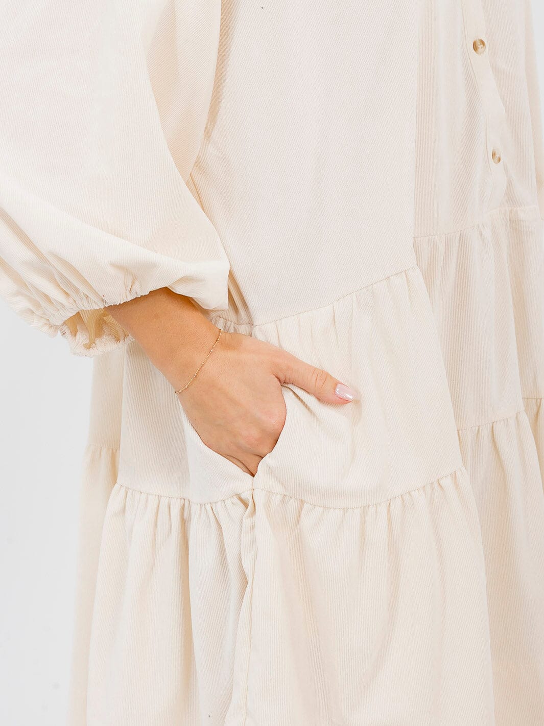 WOMEN'S LONG SLEEVE FRONT POCKETS BUTTON UP TIERED LOOSE FIT MINI DRESS