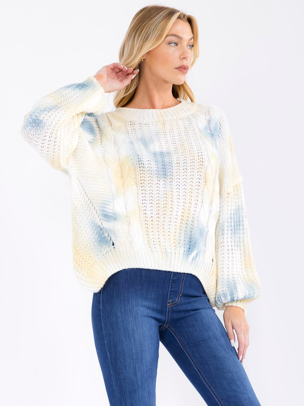 WOMEN'S LONG SLEEVE TIE DYE PULLOVER KNIT SWEATER