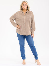 PLUS SIZE LONG SLEEVE BUTTON UP FRONT POCKET DETAILED BLOUSE