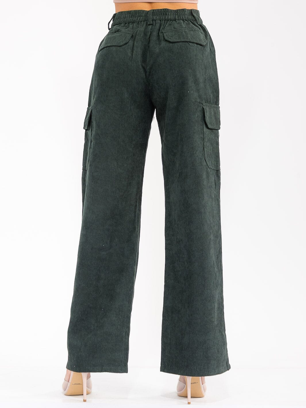 WOMEN'S BUTTON CLOSURE CARGO POCKETS WIDE LEG CORDUROY PANTS