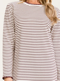 WOMEN'S LONG SLEEVE SIDE SLIT COLORBLOCK STRIPES MAXI DRESS