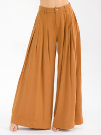 WOMEN'S BUTTON CLOSURE FRONT POCKET WIDE LEG PALAZZO PANTS