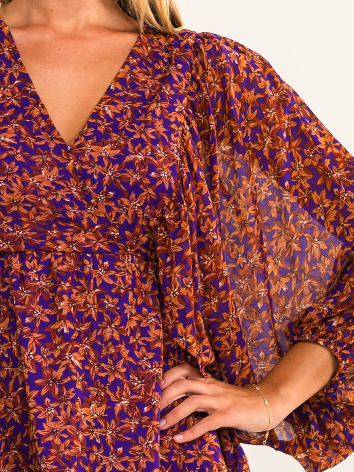 WOMEN'S LONG SLEEVE SURPLICE FLORAL PEPLUM BLOUSE