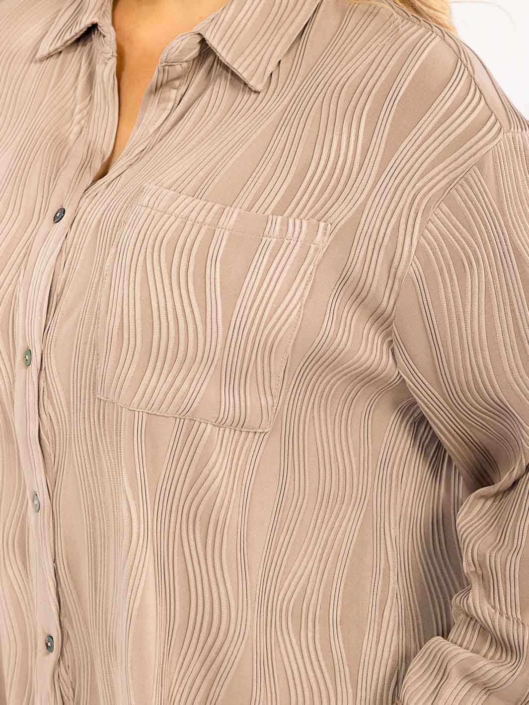 PLUS SIZE LONG SLEEVE BUTTON UP FRONT POCKET DETAILED BLOUSE