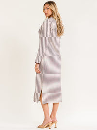 WOMEN'S LONG SLEEVE SIDE SLIT COLORBLOCK STRIPES MAXI DRESS