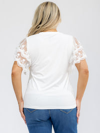 PLUS SIZE SHORT RUFFLE SLEEVE LACE DETAILED BLOUSE