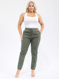 PLUS SIZE ELASTIC WAIST SELF TIE JOGGER DENIM PANTS