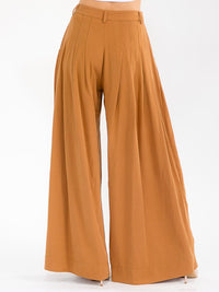 WOMEN'S BUTTON CLOSURE FRONT POCKET WIDE LEG PALAZZO PANTS
