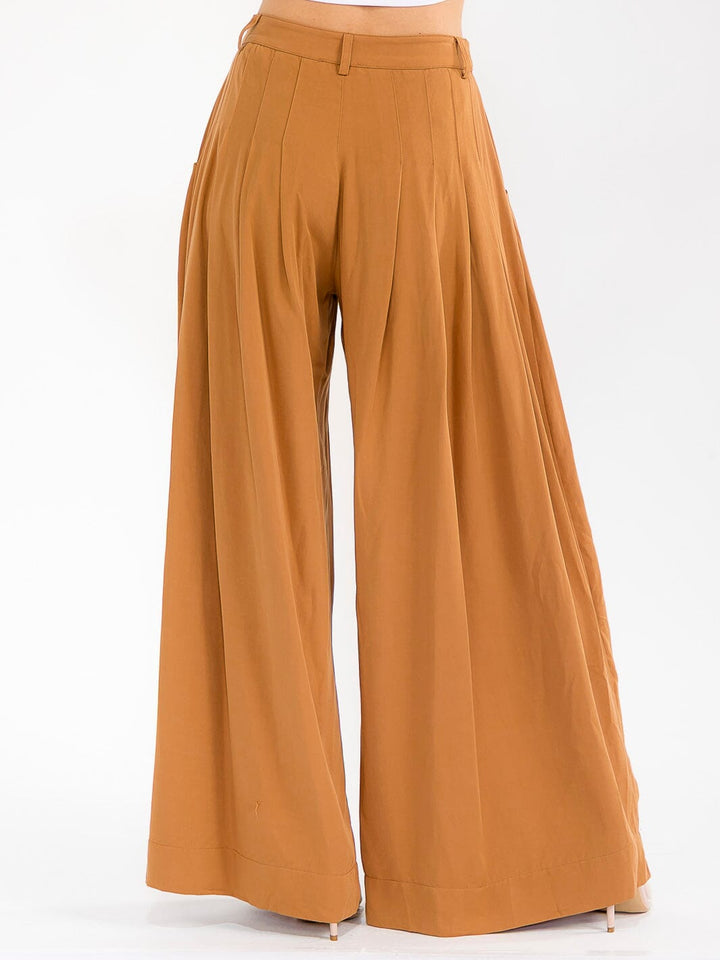 WOMEN'S BUTTON CLOSURE FRONT POCKET WIDE LEG PALAZZO PANTS