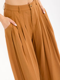 WOMEN'S BUTTON CLOSURE FRONT POCKET WIDE LEG PALAZZO PANTS