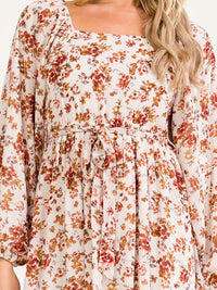 WOMEN'S LONG SLEEVE SMOCK SELF TIE FLORAL PRINT MAXI DRESS