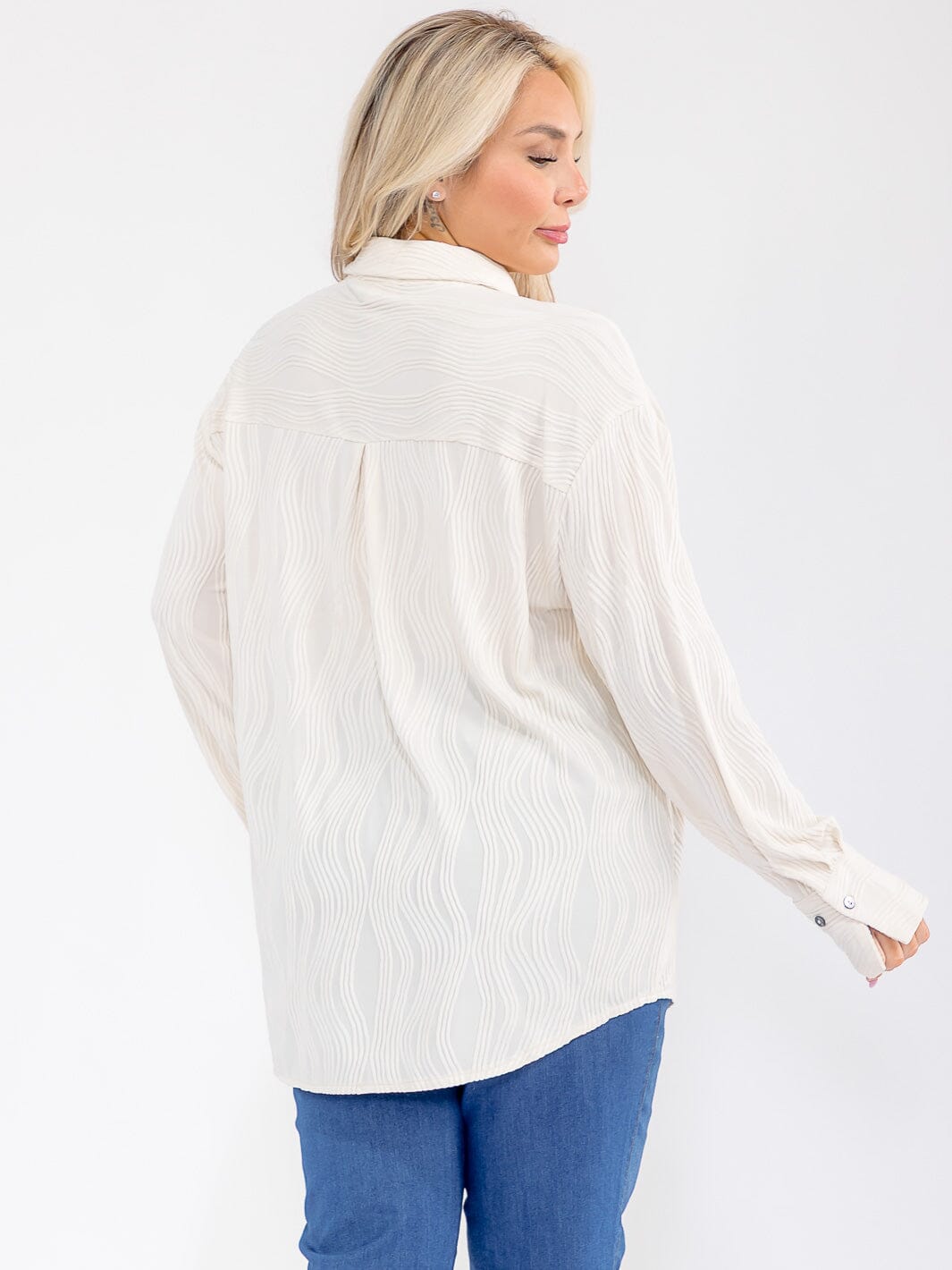 PLUS SIZE LONG SLEEVE BUTTON UP FRONT POCKET DETAILED BLOUSE