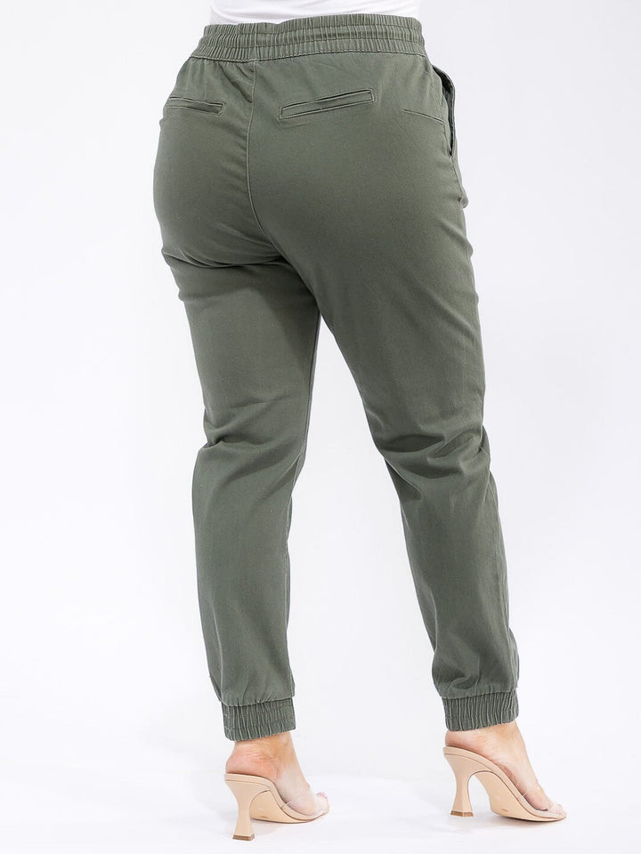 PLUS SIZE ELASTIC WAIST SELF TIE JOGGER DENIM PANTS