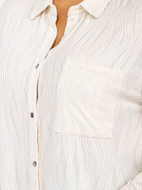 PLUS SIZE LONG SLEEVE BUTTON UP FRONT POCKET DETAILED BLOUSE